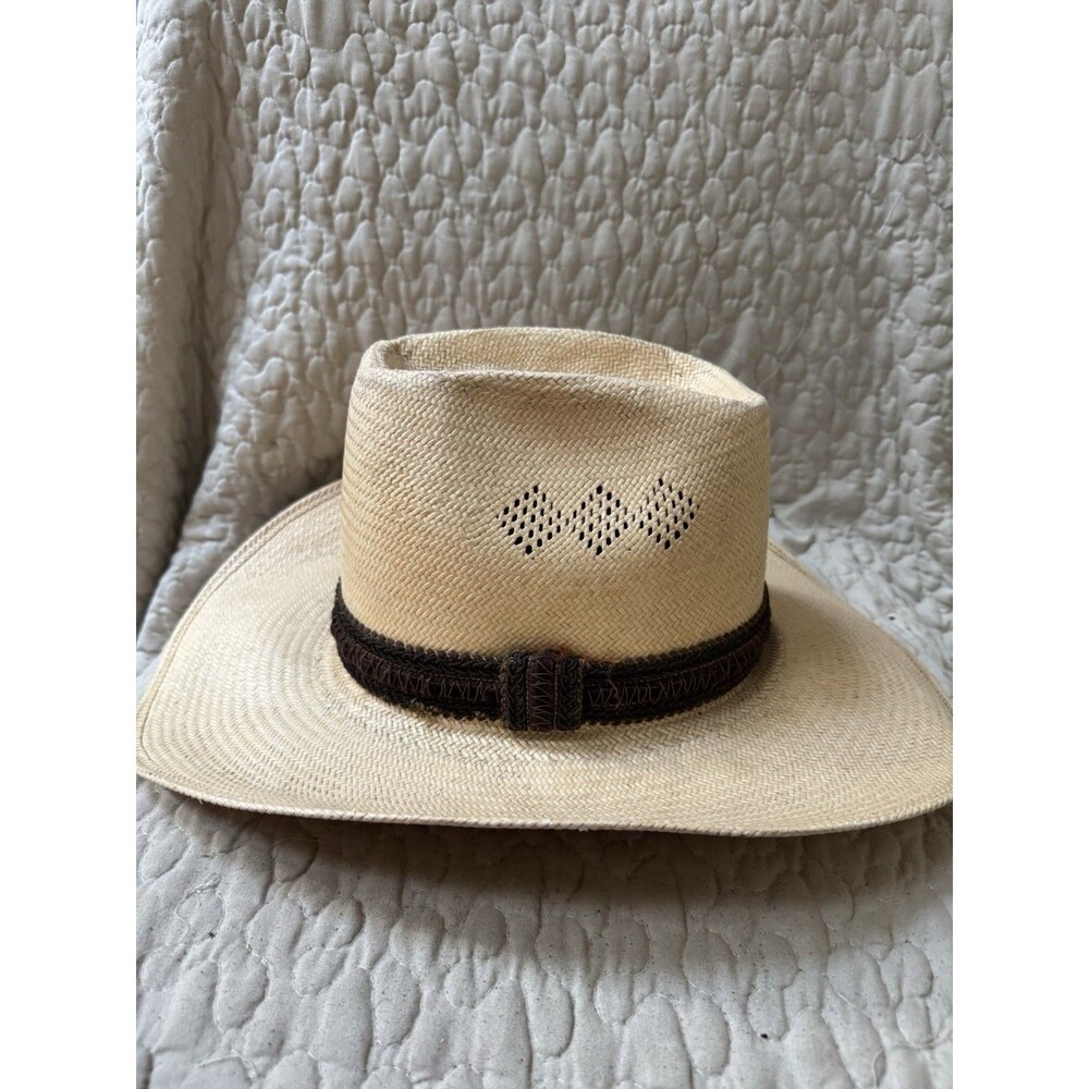 Vintage Stetson Roadrunner Bryantcote Straw Cowboy Hat Cream Western Unisex